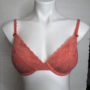 Aerie Katie Bra 34C Peach Lace Lightly Lined Underwire